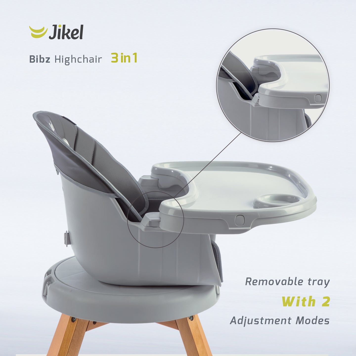 Jikel - Bibz 360 Rotating Wooden Highchair - Charcoal